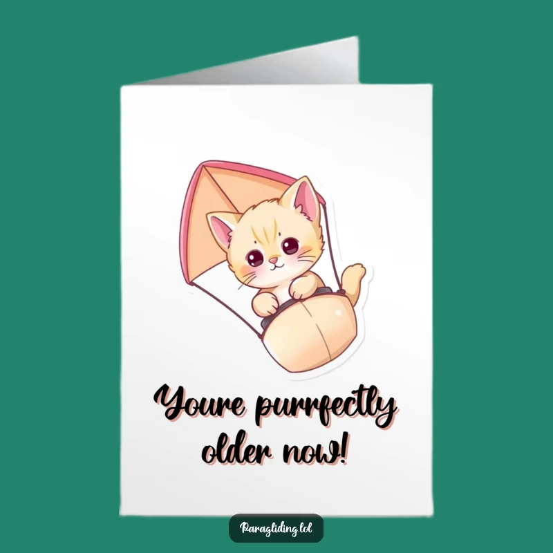 Free Printable Paragliding Kitten Birthday Card Funny Downloadable Gift Idea