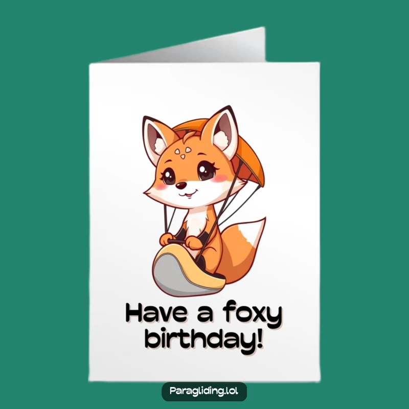 Free Printable Funny Birthday Card: Fox Paragliding Birthday Downloadable Gift