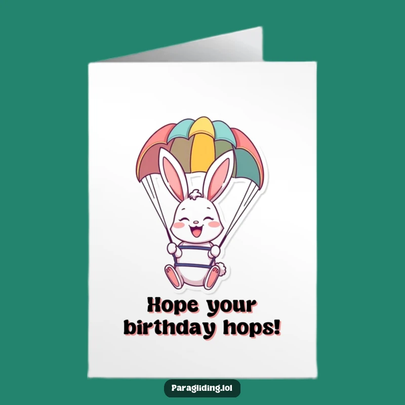 Free Printable Funny Birthday Card: Bunny Paragliding Birthday Downloadable Gift