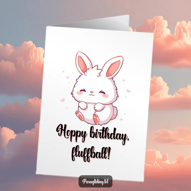 Funny Free Printable Birthday Card: A fluffy bunny floating serenely with closed eyes and a dreamy expression, wishing a happy birthday.