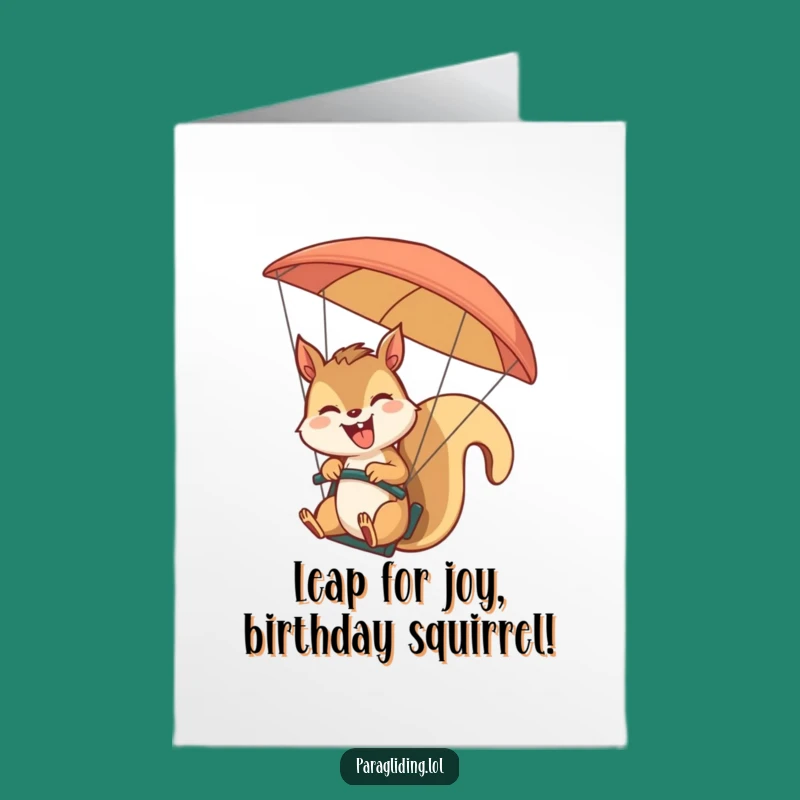 Free Printable Birthday Card: Giggling Squirrel Paragliding - Funny Downloadable Gift