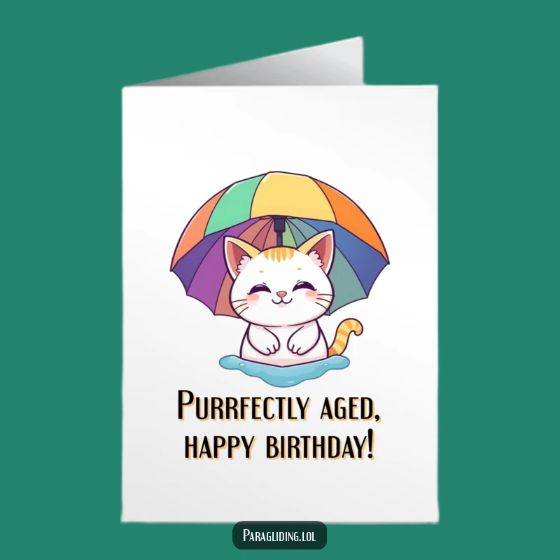 Free Printable Birthday Card: Cat Under Rainbow Umbrella - Cheerful Downloadable Gift