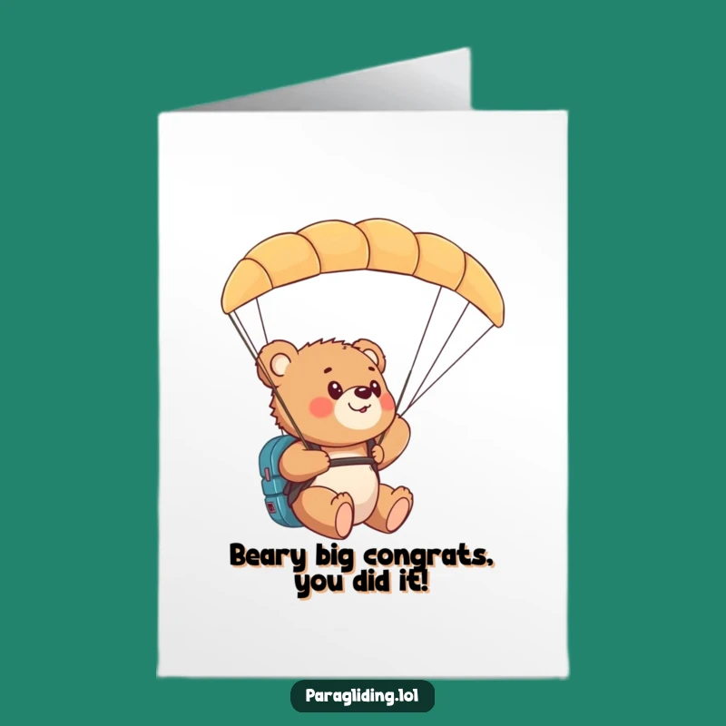 Free Printable Bear Cub Paraglider Congrats Card: Funny Cub Downloadable Gift!