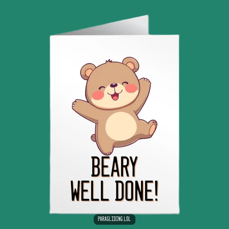 Free Printable Bear Paragliding Congrats Card: Bouncy Downloadable for Great Success!