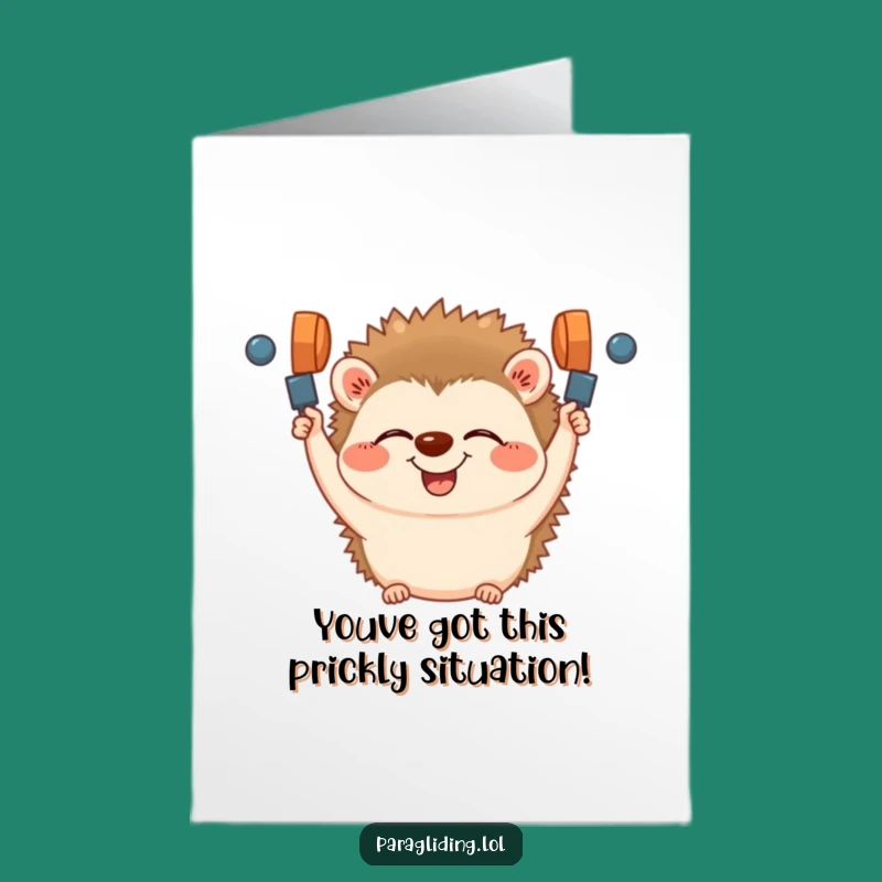 Free Printable Congrats Card: Giggling Hedgehog Holding On, Celebrating Your Thrilling Success with Laughter