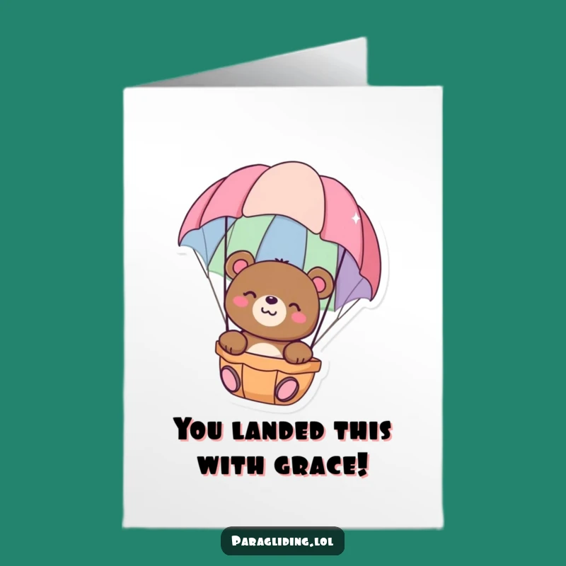 Free Printable Congrats Card: Happy Bear's Peaceful Parachute Descent