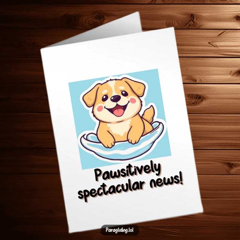 Funny Free Printable Congratulations Card: Beaming dog floats serenely, celebrating success with downloadable art.