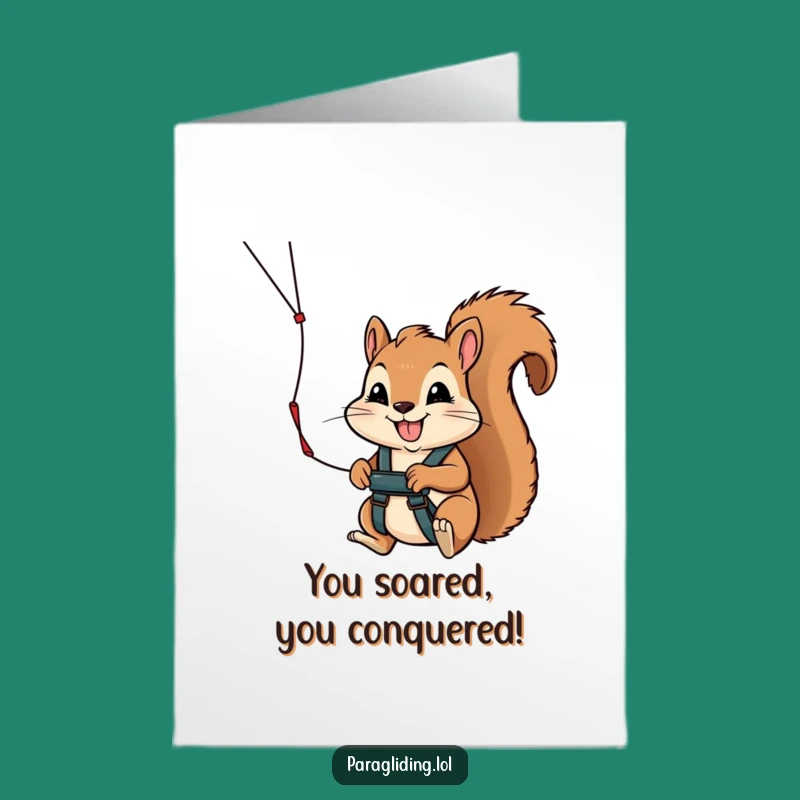 Free Printable Congrats Card: Squirrel's Paragliding Triumph - Downloadable Gift