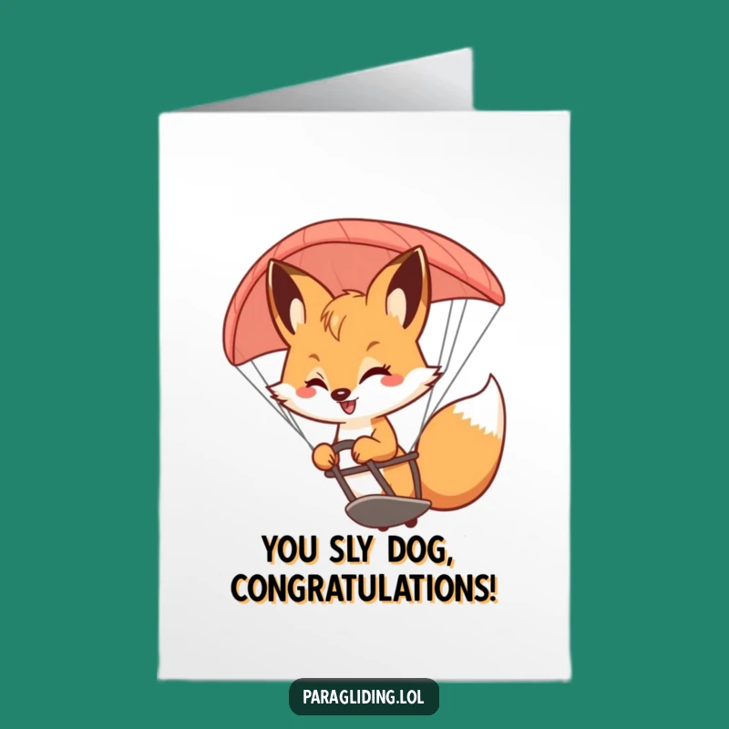 Free Printable Fox Paraglider Card: Hilarious Congratulations Downloadable Gift