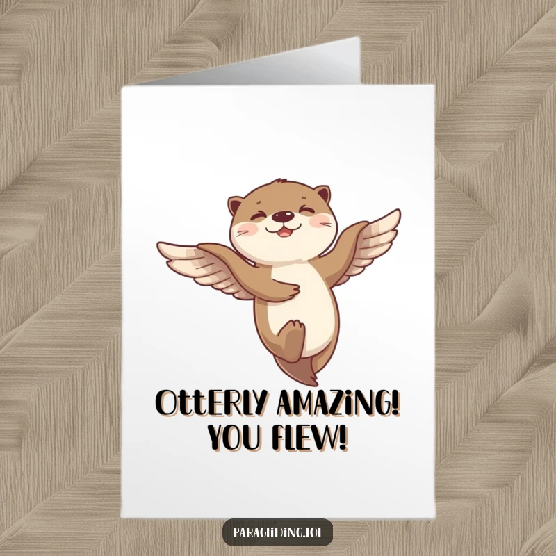 Funny Free Printable Congrats Card: A giggling otter performs a delightful dance mid-flight, celebrating success with pure joy.