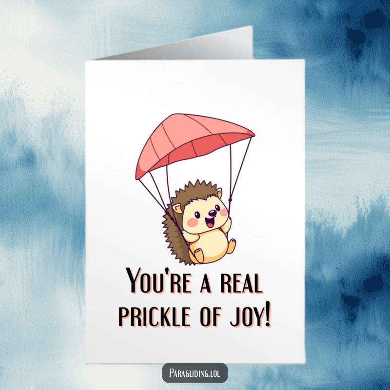Funny Free Printable Congratulations Card: A cheerful hedgehog enjoying the paraglider ride, celebrating achievements.