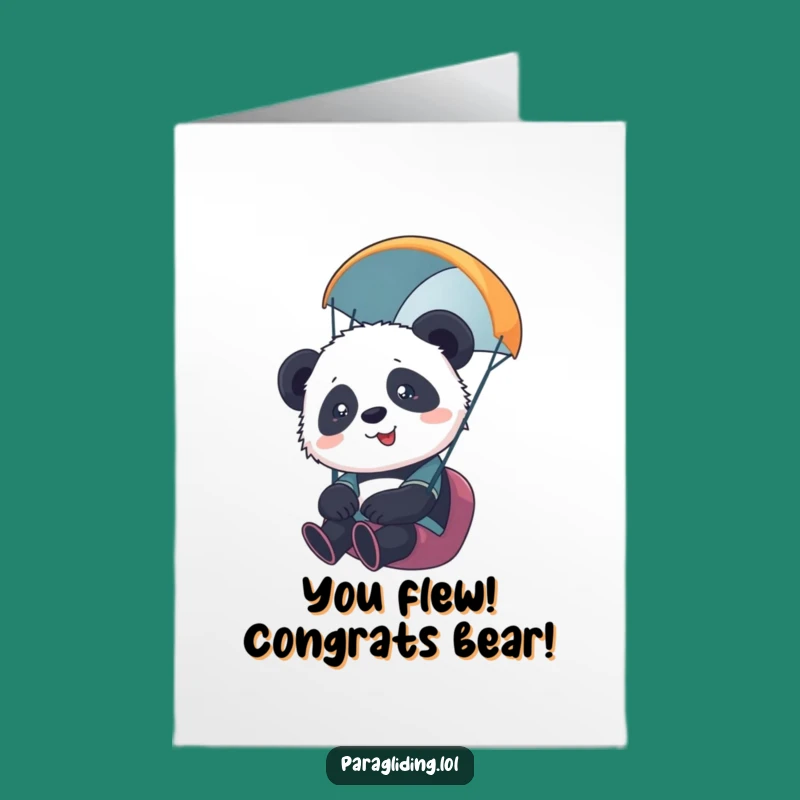 Free Printable Panda Paragliding Congrats Card: Whimsical Downloadable Cheer for Big Wins