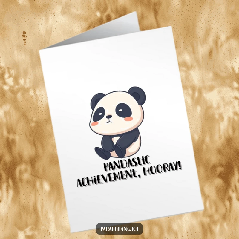 Cute Free Printable Congratulations Card: Shy panda drifts calmly through the sky, offering congratulations with downloadable art.