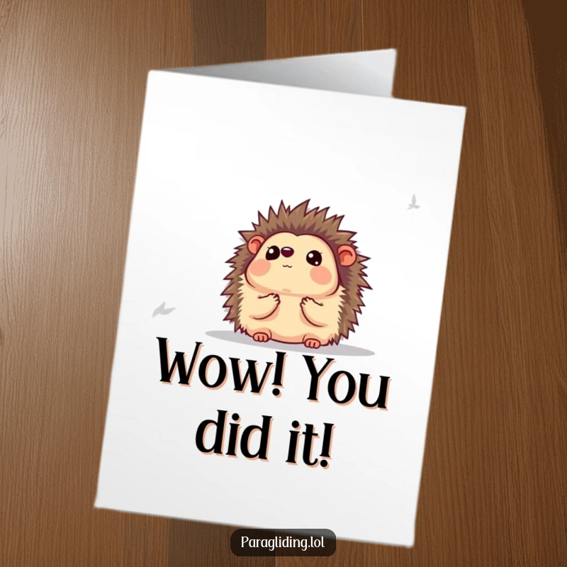 Funny Free Printable Congrats Card featuring a charming hedgehog looking awestruck at the view below, a great downloadable gift.