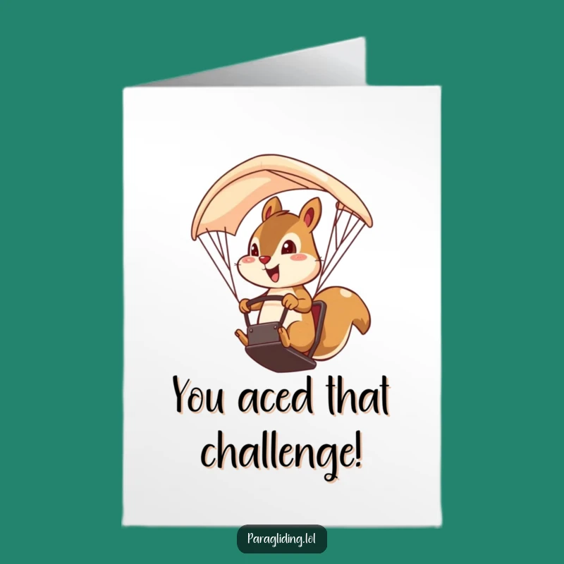 Free Printable Congrats Card: Brave Squirrel Paragliding to Celebrate Your Daring Success and Achievements