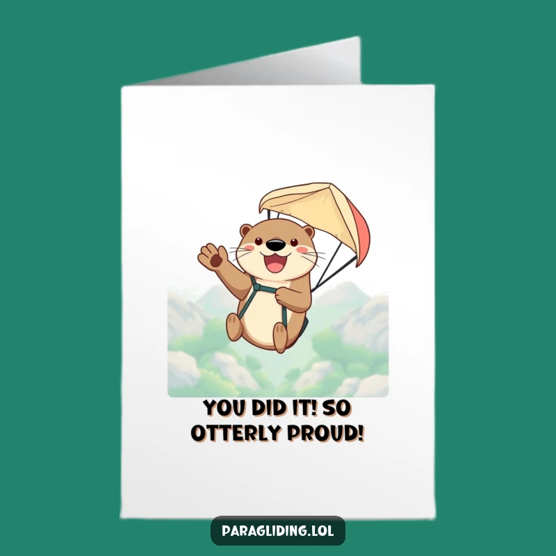 Free Printable Congrats Card: Otter Paragliding Success, Funny Downloadable Gift for Any Achievement