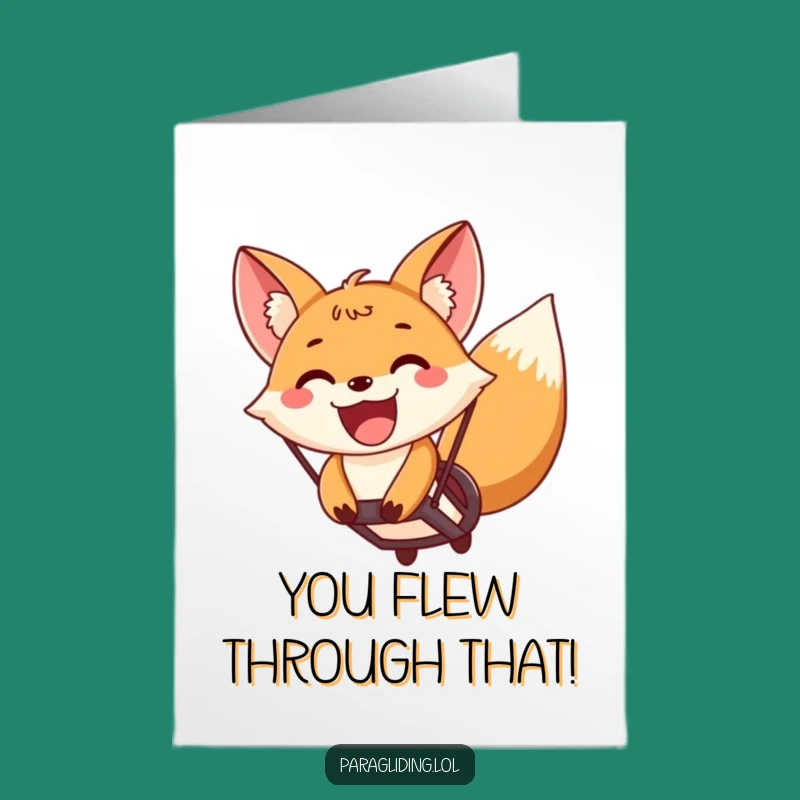 Free Printable Fox Paragliding Congrats Card: Hilarious Downloadable for Big Achievements!