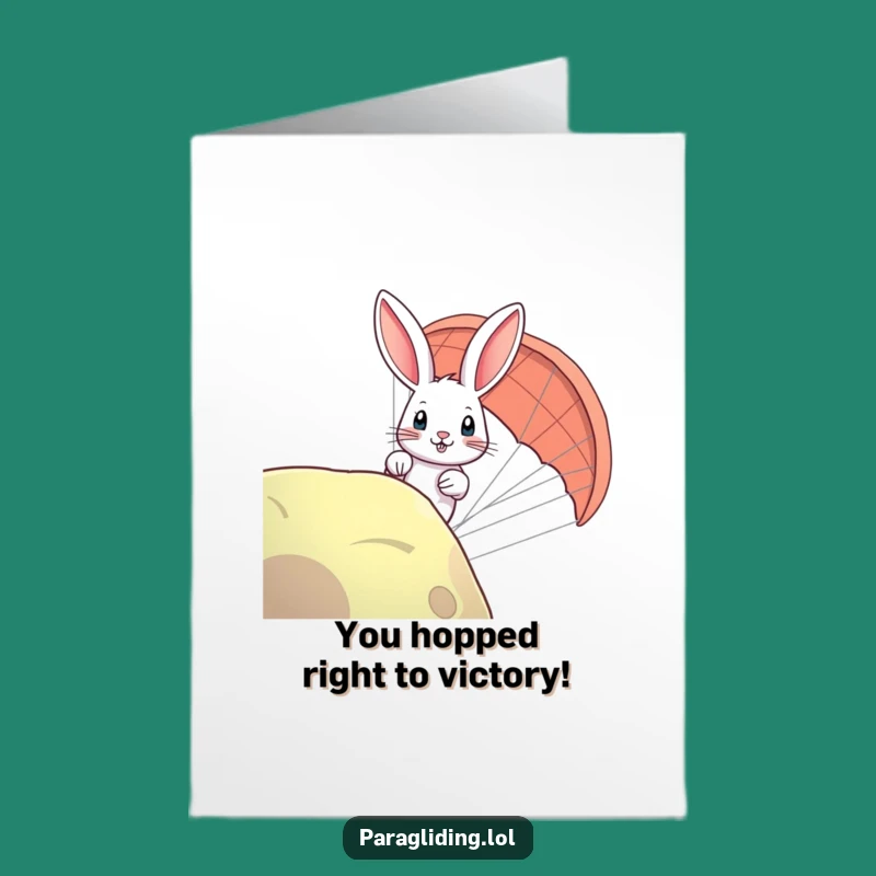 Free Printable Congrats Card: Rabbit Paragliding Peek Funny Downloadable Gift