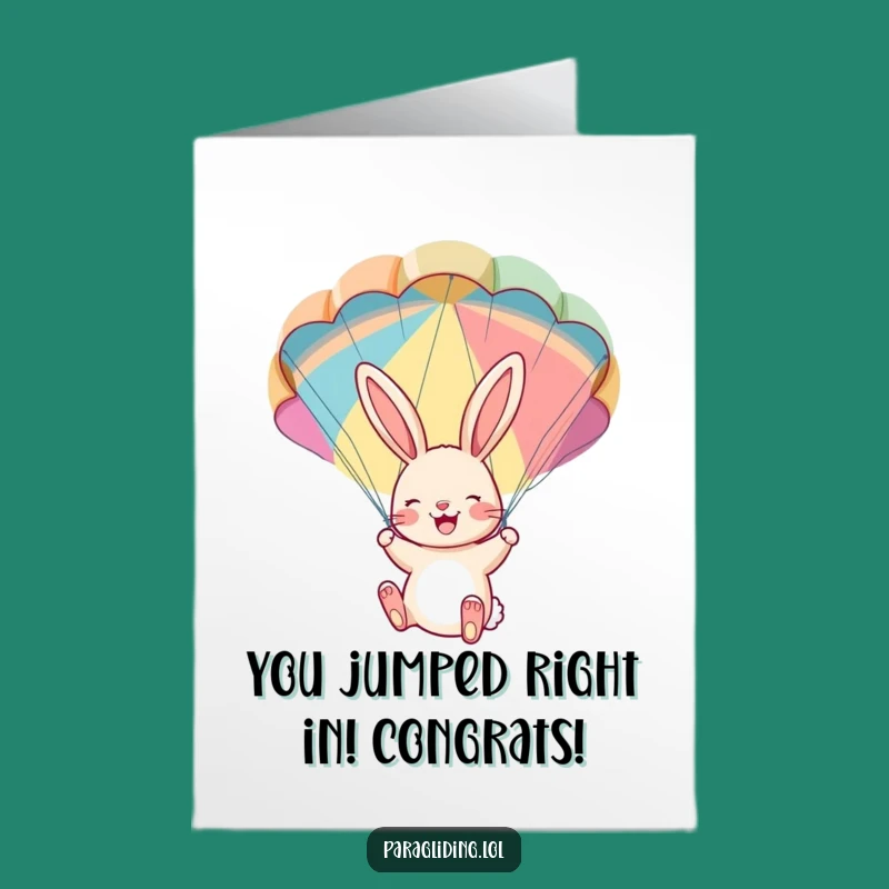 Free Printable Congrats Card: Bunny's Parachute Success - Joyful Downloadable Gift