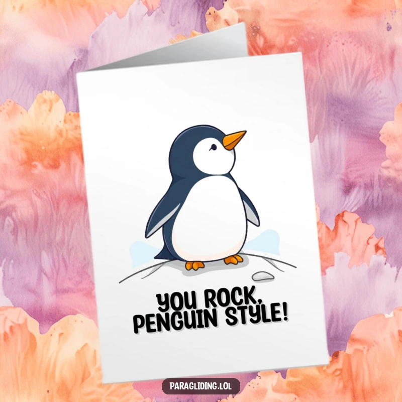 Funny Free Printable Penguin Congratulations Card: A calm penguin enjoying the view from above, symbolizing peaceful achievement.