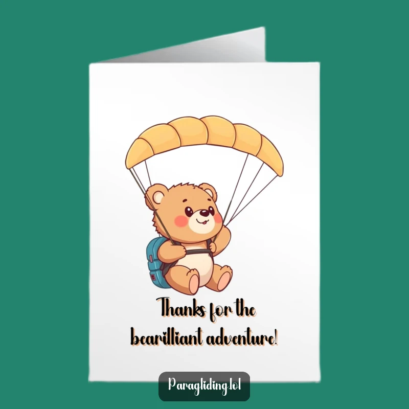 Free Printable Bear Cub Paraglider Thank You Card: Funny Cub Downloadable Gift!