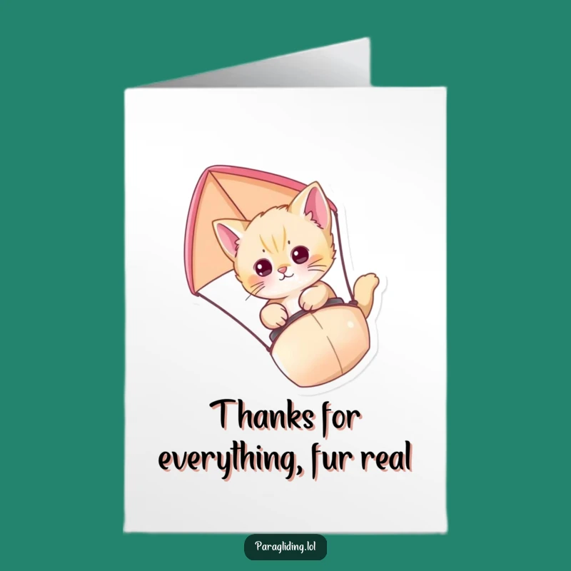 Free Printable Paragliding Kitten Thank You Card Funny Downloadable Gift