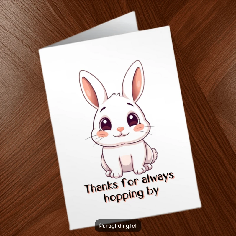 Funny Free Printable Thank You Card: A rabbit with wide, astonished eyes looking down, ready to receive thanks.