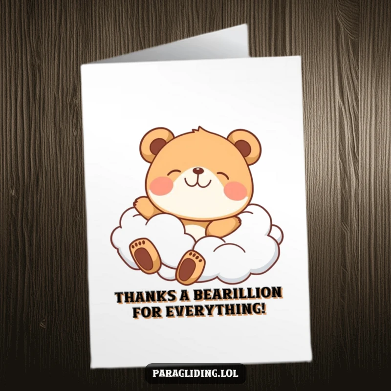 Funny Free Printable Thank You Card: A serene bear peacefully floating on clouds, conveying heartfelt thanks.
