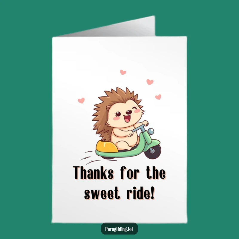 Free Printable Thank You Card: Hedgehog Breezy Ride Funny Downloadable Gift