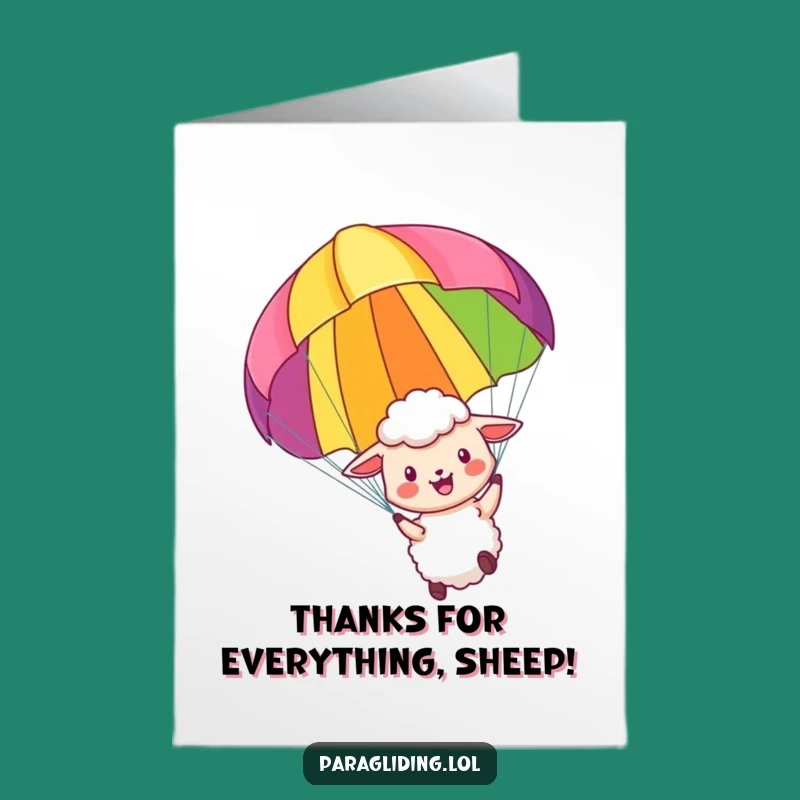 Free Printable Thank You Card: Joyful Sheep Paragliding, Fun Downloadable Gift for Gratitude