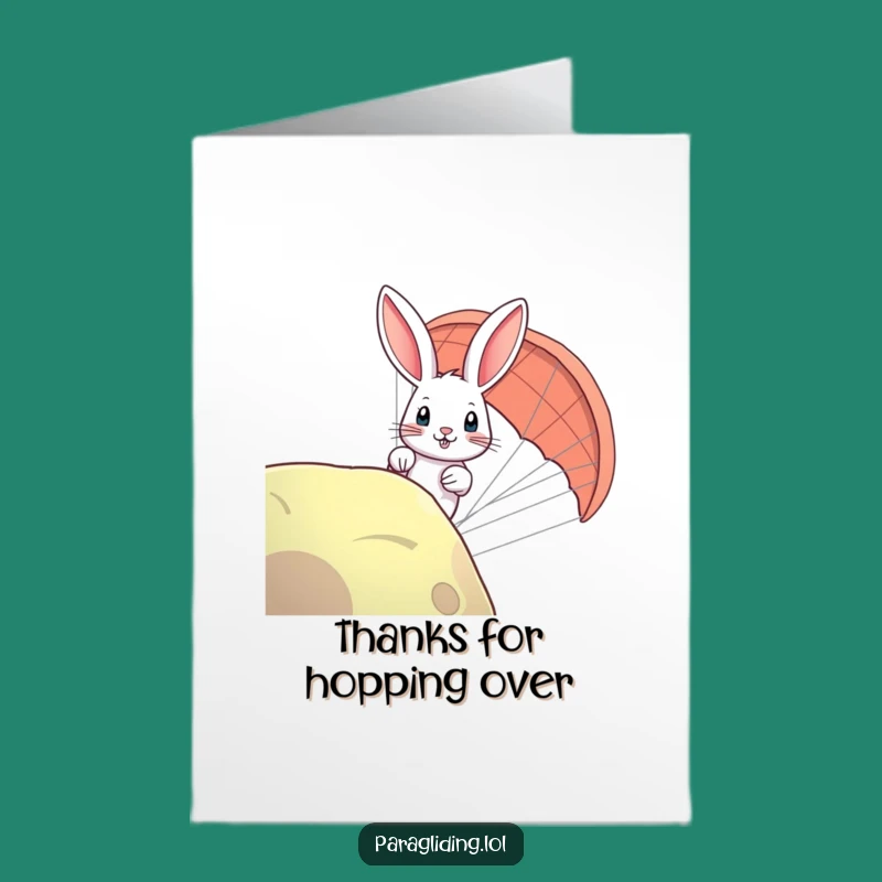 Free Printable Thank You Card: Rabbit Paragliding Peek Funny Downloadable Gift