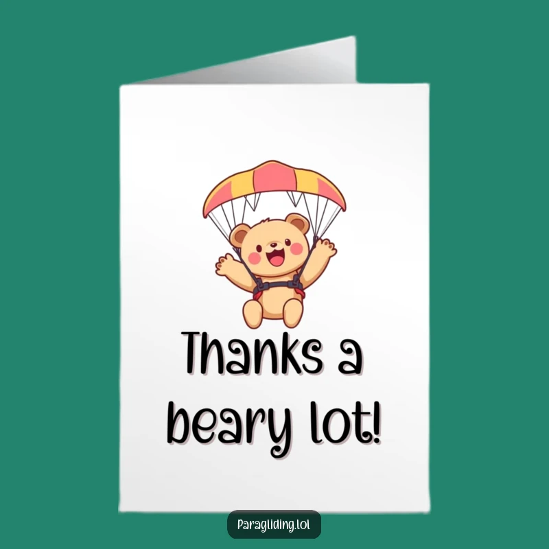 Free Printable Funny Bear Cub Thank You Card: Paraglider Adventure Downloadable Gift