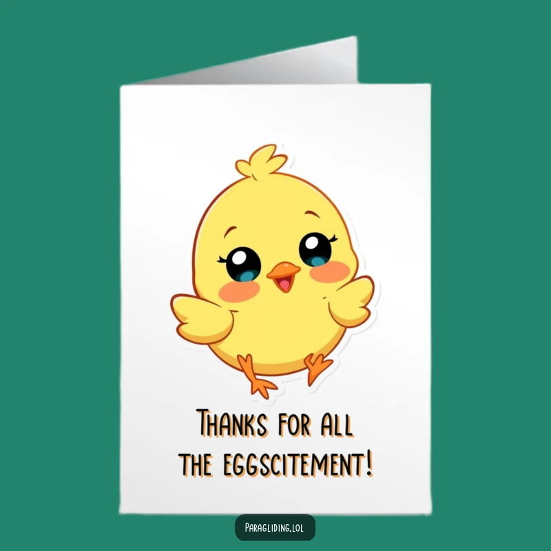 Free Printable Thank You Card: Adorable Chick Paragliding to Express Gratitude with Humorous Flair