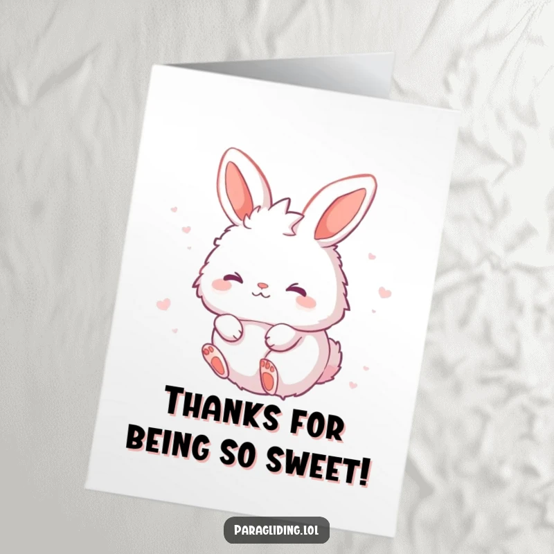 Funny Free Printable Thank You Card: A fluffy bunny floating serenely with a dreamy look, conveying a peaceful thank you.