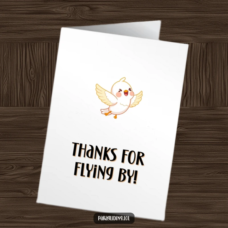 Free Printable Thank You Card: A happy bird joyfully soars through fluffy white clouds, conveying warm thanks.