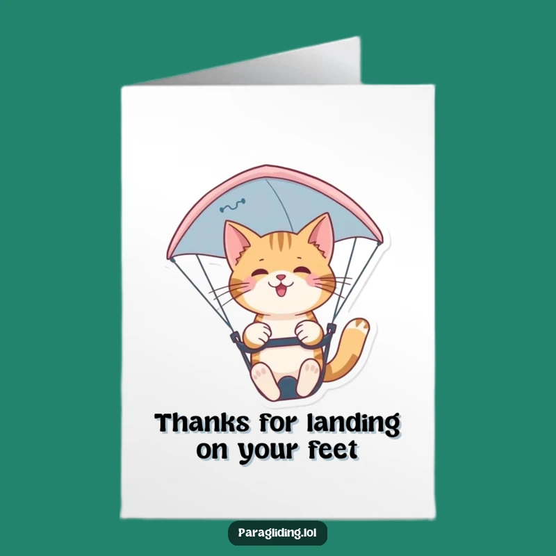 Free Printable Thank You Card: Confident Cat Paragliding - Funny Downloadable