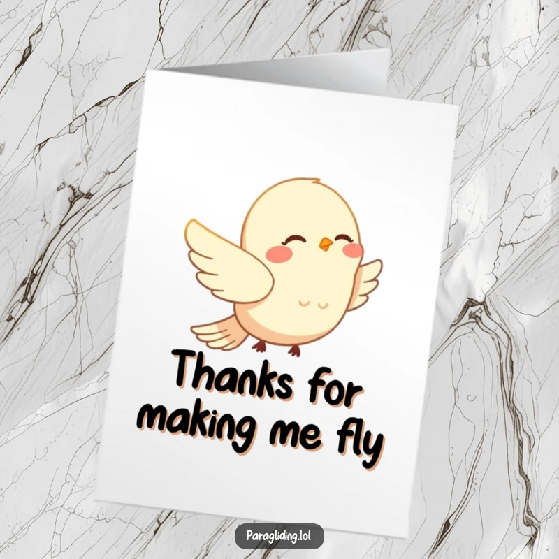 Funny Free Printable Thank You Card: A smiling bird floats serenely on the wind, a symbol of peaceful appreciation.