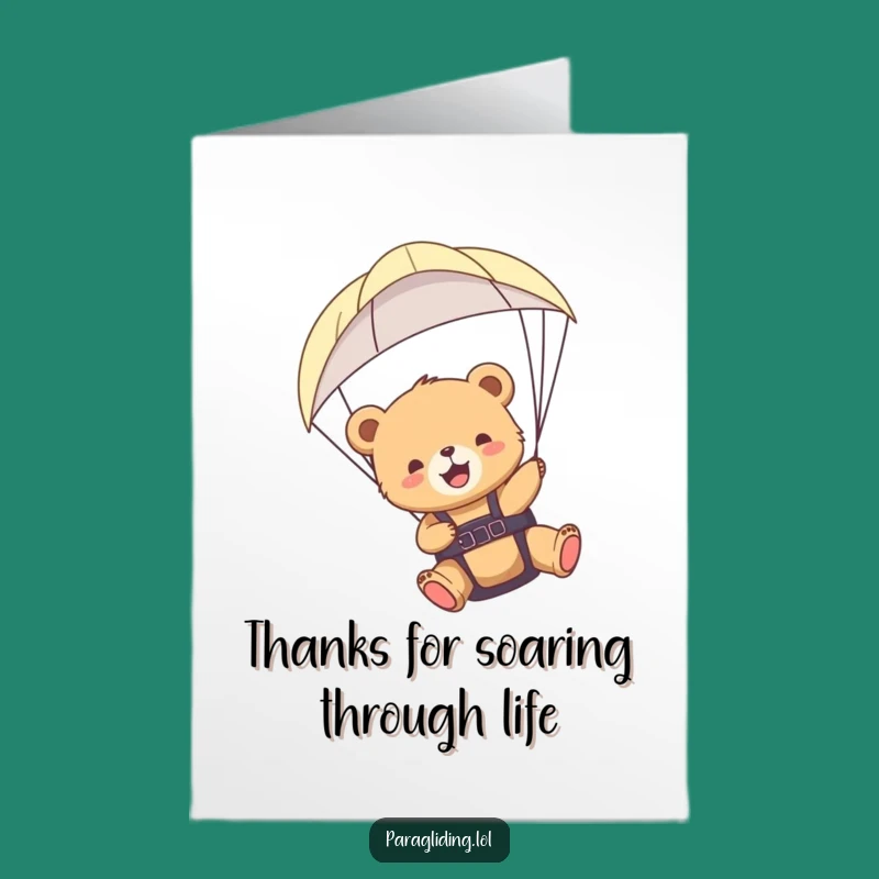 Free Printable Thank You Card: Bear Cub Paragliding Gratitude Funny Downloadable Gift