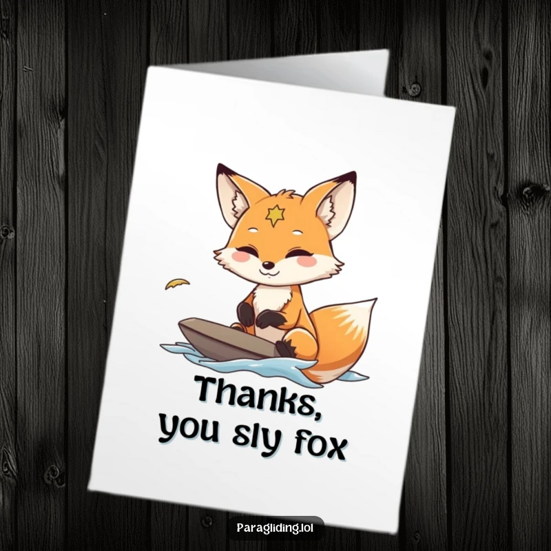 Funny Free Printable Thank You Card: A calm, smiling fox gliding through the air, expressing heartfelt thanks.
