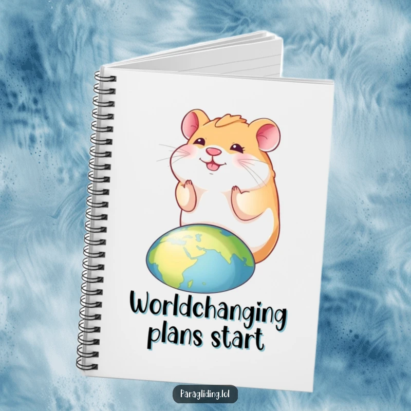 Funny hamster notebook featuring a smiling hamster looking down at the world, perfect for humorous note-taking and journaling.