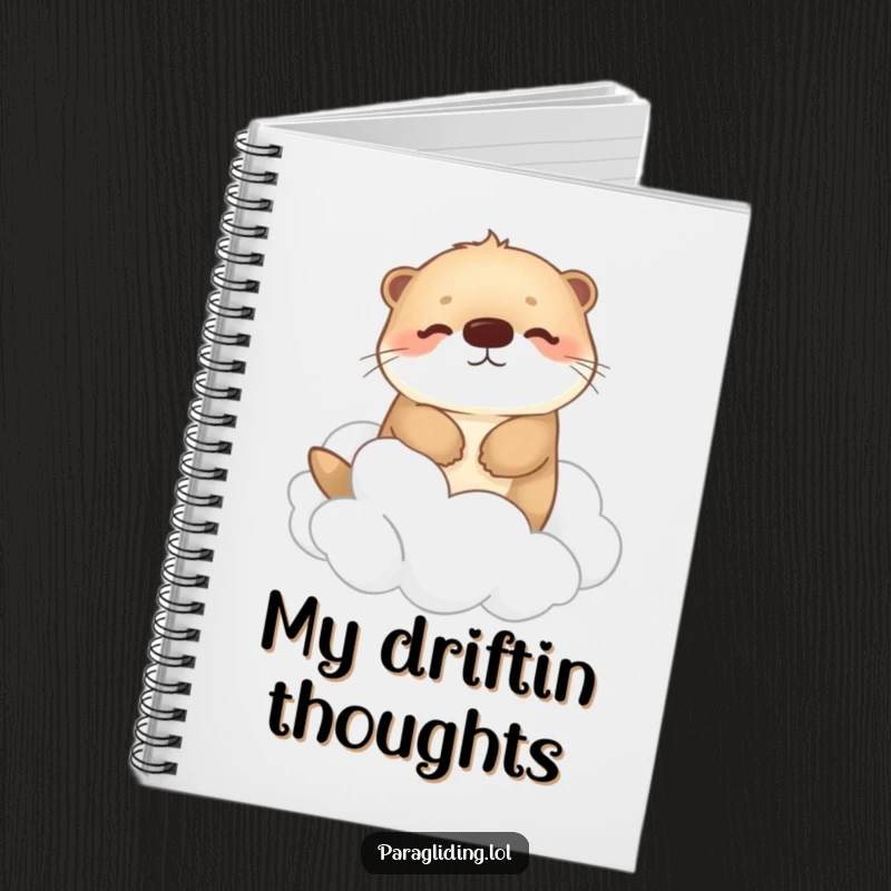 Funny notebook with a happy, fluffy otter drifting peacefully among fluffy clouds, designed for jotting down thoughts and peaceful reflections.