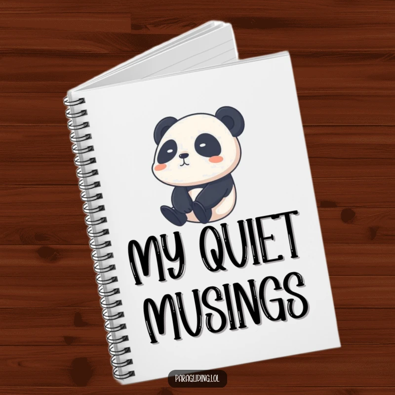 Funny shy panda notebook, featuring a shy panda calmly drifting through the sky, perfect for gentle note-taking.