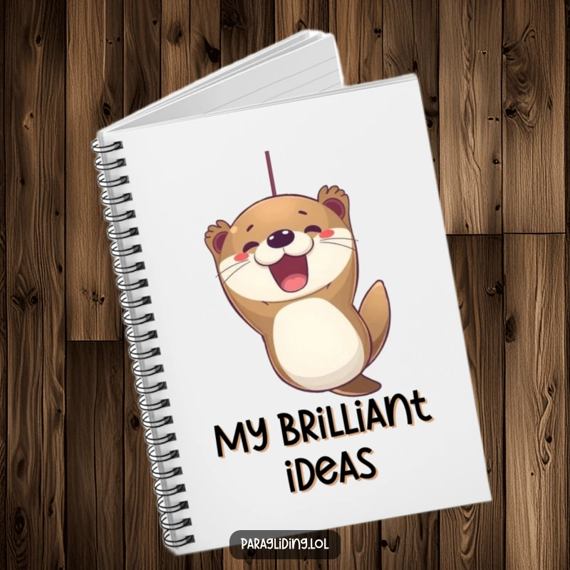 Funny otter paragliding notebook, featuring an excited otter with a joyful expression, perfect for capturing inspired thoughts.