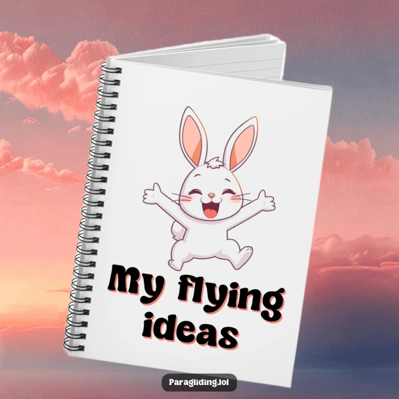 Funny notebook featuring a delighted bunny soaring through the sky, perfect for recording humorous thoughts and imaginative ideas.
