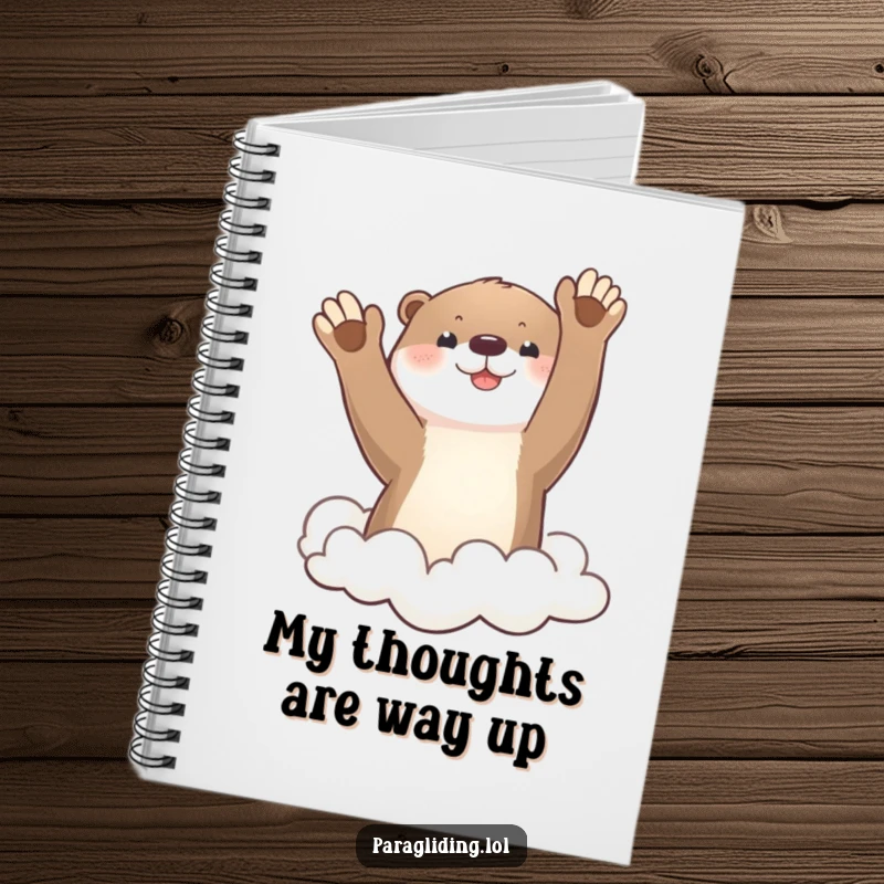 Funny otter waving from sky, lined notebook, whimsical stationery, great funny gift for writers.