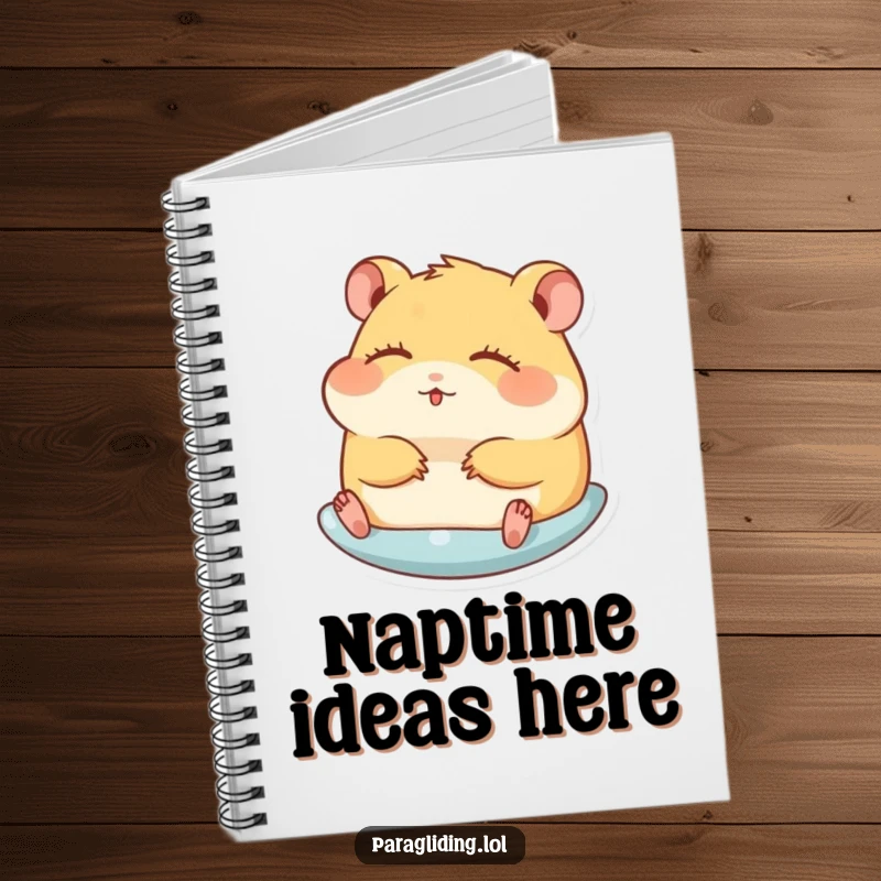 Funny notebook with a hamster gliding peacefully with eyes closed, designed for jotting down humorous thoughts and ideas.