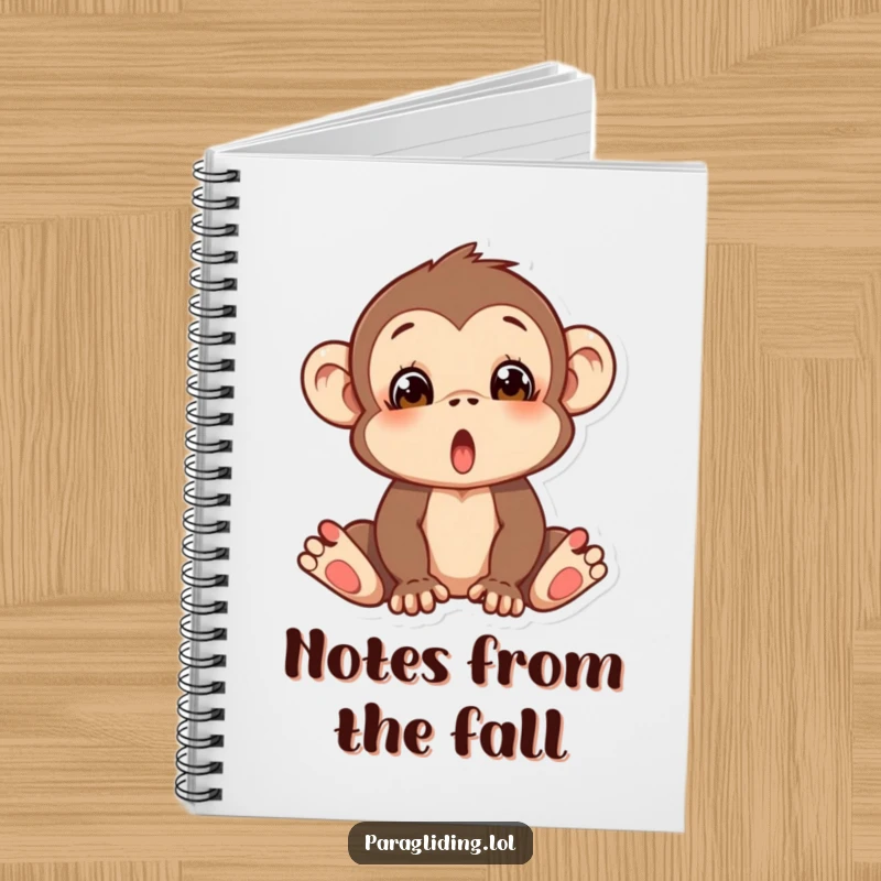 Funny notebook featuring a silly monkey with wide, surprised eyes, as if it's about to fall, perfect for jotting ideas.