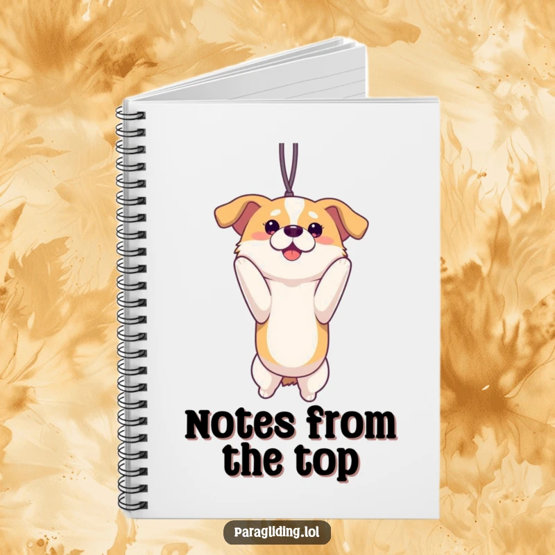 Funny proud dog suspended and enjoying a view on a notebook cover. A joyful and functional funny gift for note-takers.