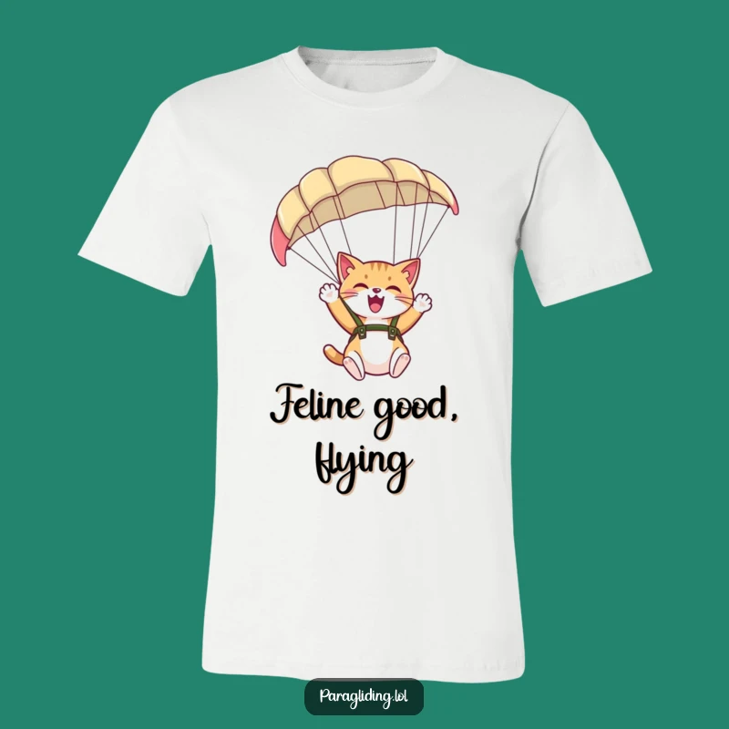 Funny Giggling Cat Paraglider T-Shirt - Playful Adventure Apparel