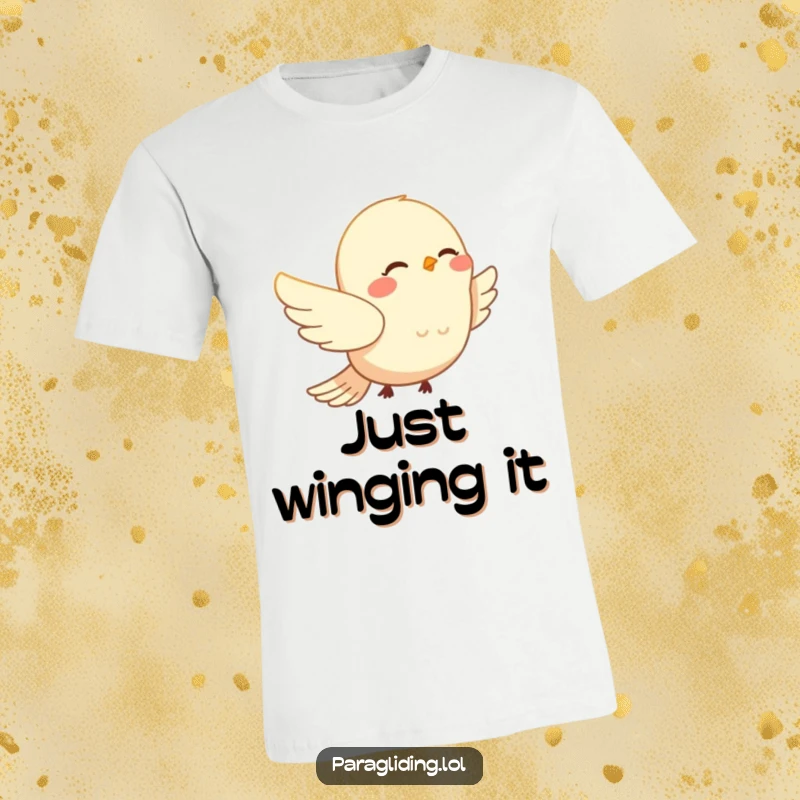 Funny smiling bird peacefully drifting on wind currents on a t-shirt. Calm and inspiring funny gift for nature fans.